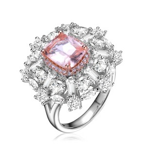 Guili Sterling Silver Rhodium-Plated Cubic Zirconia Ring, Elegant and Sophisticated, Perfect for Any Occasion, Green or Pink, Sizes 6, 7, 8, 10. - 1 of 3