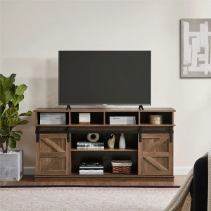 Wooakway 58"L 30"H 16"D Modern & Farmhouse Double Tier TV Stand Storage Cabinet with Sliding Barn door for TVs Up to 65" Living Rooms Apartment - 1 of 4