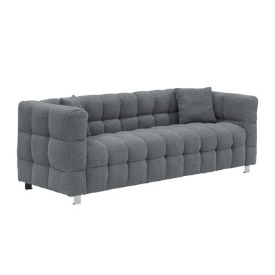 SYFERLORY Grey teddy fleece sofa 80 inch discharge in living room bedroom with two throw pillows hardware foot support