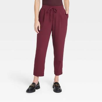 Women's High-rise Regular Fit Tapered Ankle Knit Pants - A New Day™  Burgundy S : Target