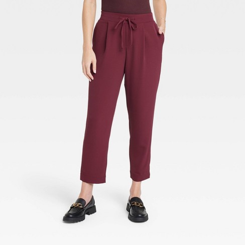 Women\'s High-rise Tapered Fluid Ankle Pull-on Pants - A New Day™ Burgundy S  : Target