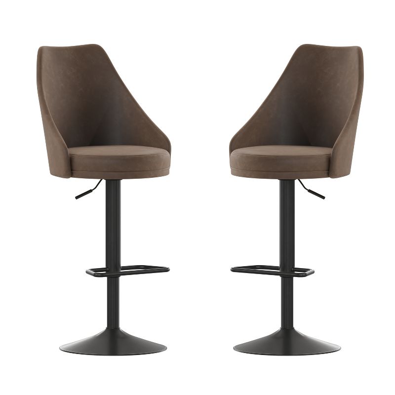 Merrick Lane Set of Two Adjustable Height Dining Stools with Tufted Upholstered Seats and Pedestal Base with Footring, 1 of 11
