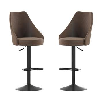 Emma and Oliver Modern Adjustable Height Upholstered Dining Stools with 360° Swivel Seat, Pedestal Base and Footrest