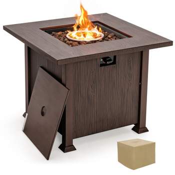 Costway 32'' Patio Square Fire Pit Table 50,000 BTU Propane Gas Table with Lid & Lava Rocks