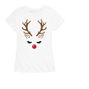 Women's - Instant Message - Reindeer Face Short Sleeve Graphic T-Shirt - 1 of 4