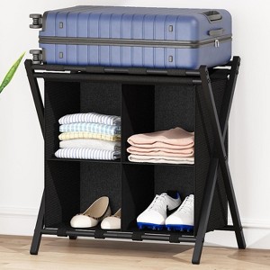 Luggage Rack with storage, Guest Room Folding Suitcase Stands, Holds up to 120 lb, Space Saving Suitcase Holders - 1 of 4