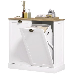 Yukimo 32.7" Dual Tilt-Out Laundry Hamper Cabinet with 2 Removable Baskets, Modern Bathroom Storage with Shaker Doors, White - 1 of 4