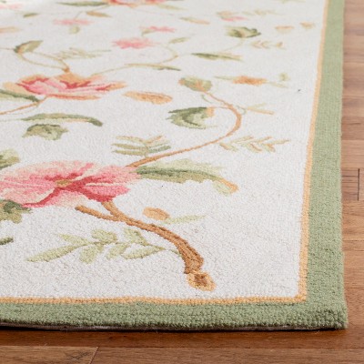Ivory Floral Hand-Knotted Wool Rectangular Rug 7'9" x 9'9"