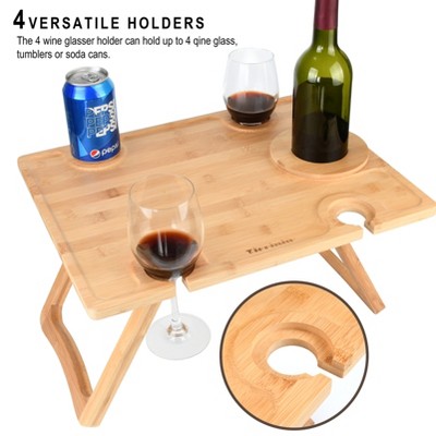 Tirrinia 17" x 12.6" Brown Bamboo Folding Portable Wine Picnic Table