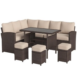 Cesicia 7-Piece Dark Blue Sofa Set, Garden Patio Wicker Sectional Sofa Set with Coffee Table Fit for Both Indoor And Outdoor - 1 of 4
