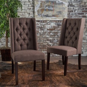 Dining Chairs Bar stool Upholstered Chair Contemporary Barstools with Button Tufted Decoration and Wooden Legs, Brown-Christopher Knight Home - 1 of 4