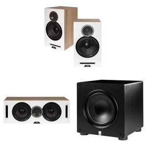 Elac DBR62-W - Debut Reference 6.5" Bookshelf Speakers - White, Pair, Elac DCR52-W - Debut Reference 5.25" Center Speaker - White and Elac PS350-BK... - 1 of 4