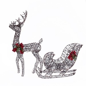 LuxenHome Reindeer and Sleigh Lighted Holiday Decoration Set Brown - 1 of 4