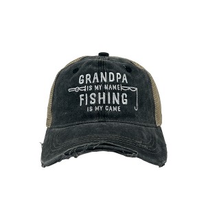 Grandpa Is My Name Fishing Is My Game Funny Fathers Day Cap - Crazy Dog - 1 of 4