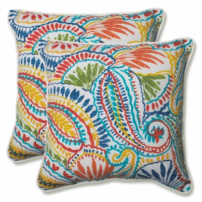 Ummi Outdoor 2-Piece Square Throw Pillow Set - Pillow Perfect: Weather-Resistant, Paisley Design, Reversible