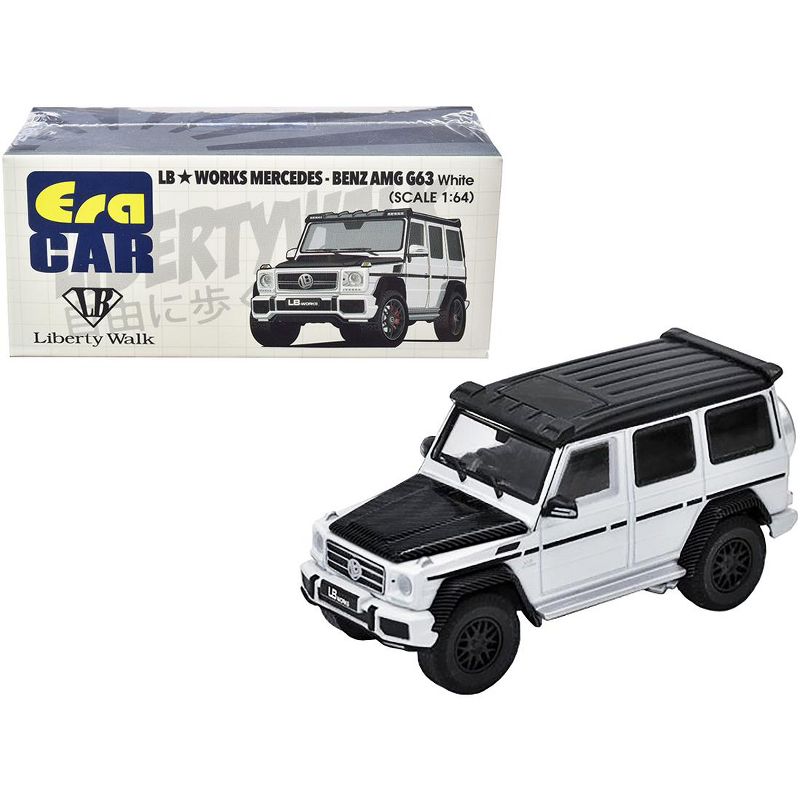 Mercedes-Benz AMG G63 LB Works Wagon White with Carbon Hood and Black Top 1/64 Diecast Model Car by Era Car, 1 of 4