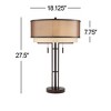 Franklin Iron Works Andes Modern Industrial Table Lamp 27 1/2" Tall Oil Rubbed Bronze Metal Stacked Double Fabric Drum Shade for Bedroom Living Room - 4 of 4