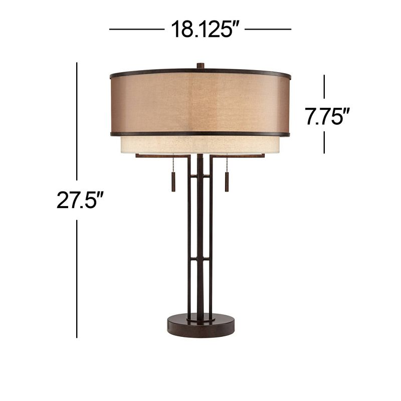 Franklin Iron Works Andes 27 1/2" Tall Industrial Table Lamps Set of 2 Pull Chain Brown Oil Rubbed Bronze Finish Metal Double Shade Living Room, 4 of 10