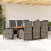 vidaXL 9 Piece Patio Dining Set with Cushions Gray Poly Rattan - Gray With Footrest 8 Items - 2 of 4