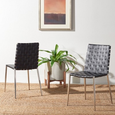 Rayne Black and Silver Woven Leather Dining Chairs, Set of 2