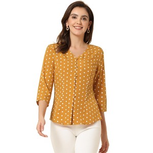 INSPIRE CHIC Women's Polka Dots 3/4 Sleeve Casual Button Front Shirt - 1 of 4