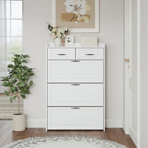 Okak Modern Freestanding Shoe Cabinet with 3 Flip Doors & 2 Drawers, Ample Storage Hidden Shoe Rack Cabinet for Entryway,Hallway, White - 1 of 4