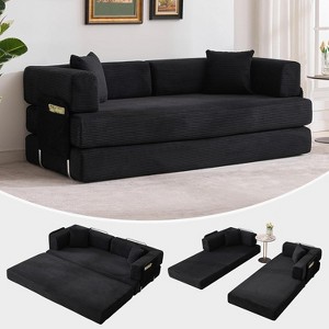 Convertible Couch, Folding Sofa Bed with 2 Pillows, Plush Corduroy Boneless Convertible Sofa, No Assembly Required for Living Room, Bedroom - 1 of 4