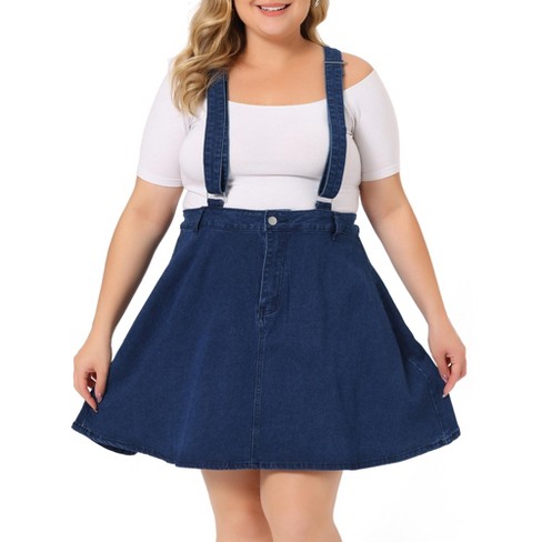 Unique Bargains Women's Plus Size Classic Denim Adjustable Strap Suspender  Dress 