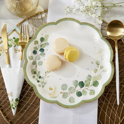 Sage Green and Gold Botanical Garden Party Tableware Set for 16 Guests