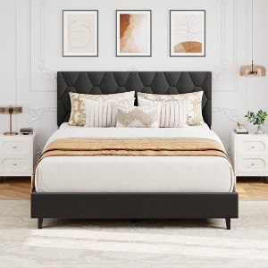 Grey Bed Frame with Upholstered Headboard, Heavy-Duty Platform Bed Frame, No Box Spring Needed/Easy Assembly/Noise Free - 1 of 4