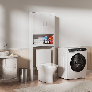 Over The Toilet Storage With Barn Doors & Adjustable Shelf, Space-Saving Above Toilet Storage Cabinet, 24.2'' W Wooden Bathroom Collect Cabinet - 1 of 4