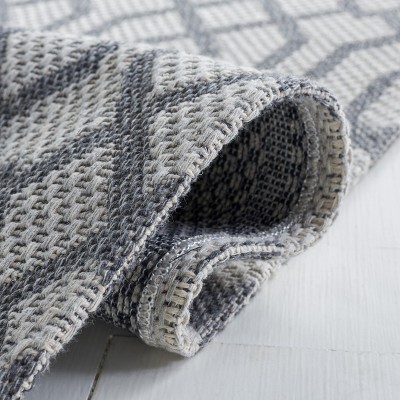 Gray Geometric Hand-Knotted Wool and Cotton 5' x 7' Rug