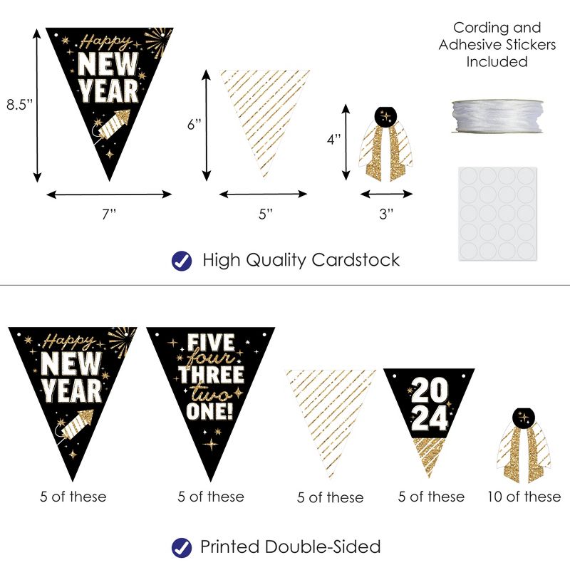 Big Dot of Happiness Hello New Year - DIY 2024 NYE Party Pennant Garland Decoration - Triangle Banner - 30 Pieces, 3 of 9