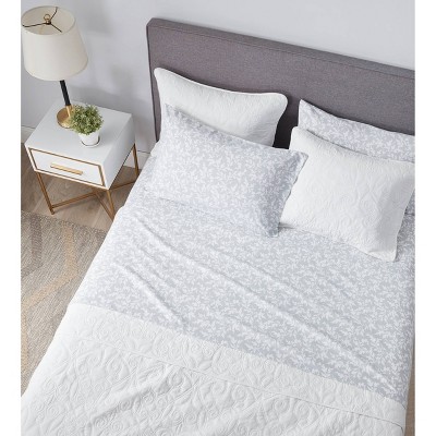 Twin Dove Gray Cotton Flannel Sheet Set with Floral Print