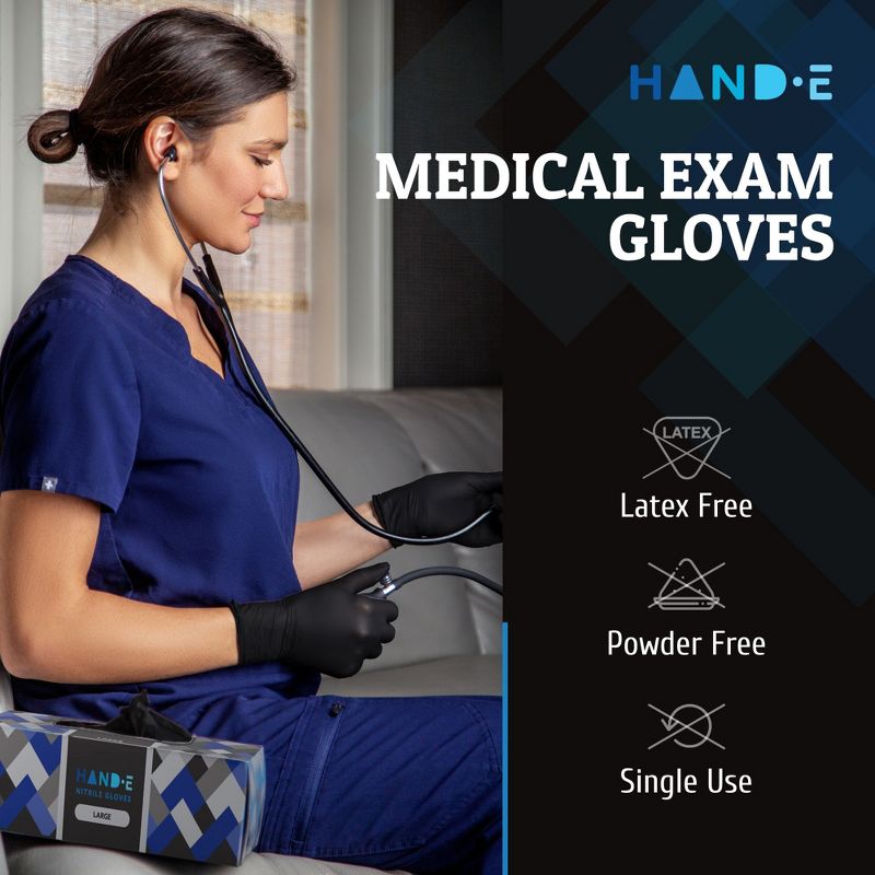 Hand-E Disposable Nitrile Medical Exam Gloves, Black, 100 Count - 5 Mil Thick, Subtle Box, Perfect for Kitchens, Tattoo Parlors & Medical Use, 4 of 6