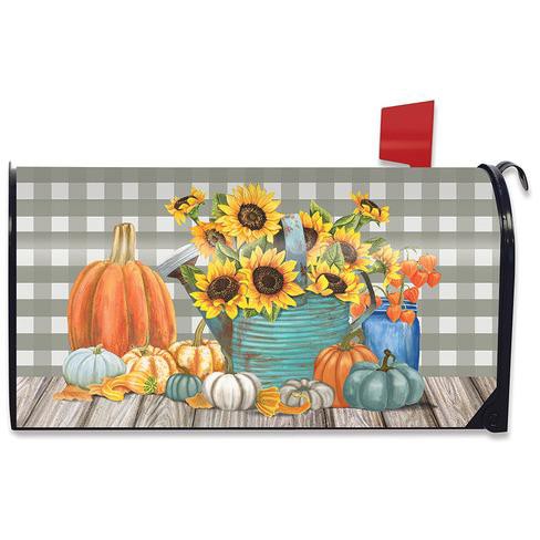 Sunflower Watering Can Fall Magnetic Mailbox Cover Pumpkins Floral ...