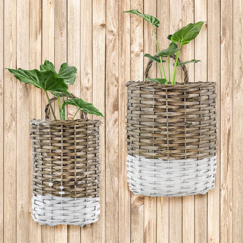 AuldHome Design Wall Hanging Baskets, Gray w/ White, 2pc Set; Small/Medium Wicker Rustic Farmhouse Door, 2 of 9