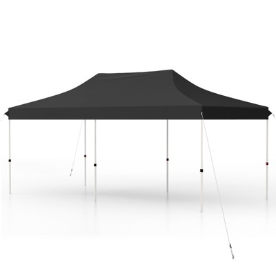Tangkula 10 x 20FT Pop-up Canopy Tent Folding Instant Sun Shelter w/ 3 Adjustable Heights Carrying Bag 12 Stakes & 6 Ropes Heavy-Duty Outdoor Commercial Tent for Patio Black/Grey/White/Blue