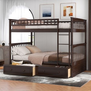 Kumasinova Bunk Bed with 2 Drawers,Convertible Bed Frame with Ladder and Guardrail,Kids Wood Bed Frame with Strong Wooden Slats - 1 of 4
