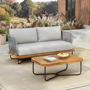 Christopher Knight Home Ofra Patio Rope Woven Acacia and Iron Frame Seating Set with 7" Water-Resistant Cushion - 1 of 4