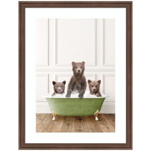 Kate and Laurel Three Bear Cubs in Transitional Bathtub by Amy Peterson Framed Wall Art Print, 20 x 26, Florence Medium Brown - 1 of 4