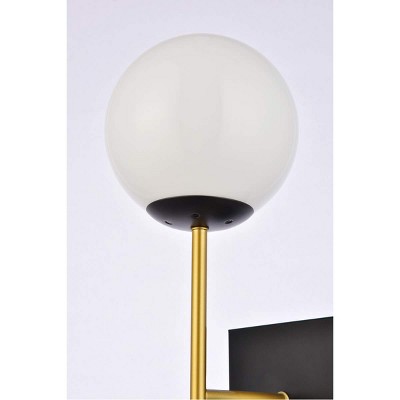 Neri Black and Brass Globe Wall Sconce with White Glass Shade