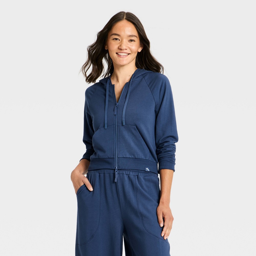 Women's Active Full Zip Hooded Sweatshirt - JoyLab™ Dark Blue S
