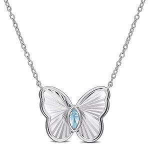 EVERLY JEWELRY | Sterling Silver 1/6ct TGW Marquise-Cut Sky Blue Topaz Butterfly Necklace, 17 inc - 1 of 4