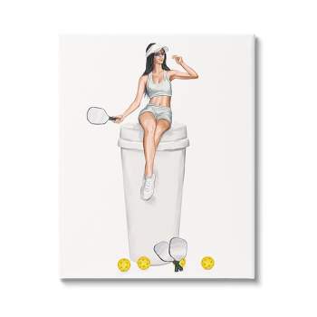 Stupell Industries Athletic Tennis Girl Coffee Cup Canvas Wall Art