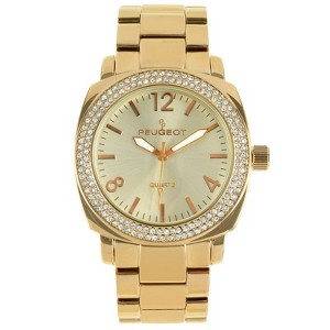 Peugeot Women's 40mm Gold Boyfriend Bracelet Watch with Crystal Bezel - 1 of 2