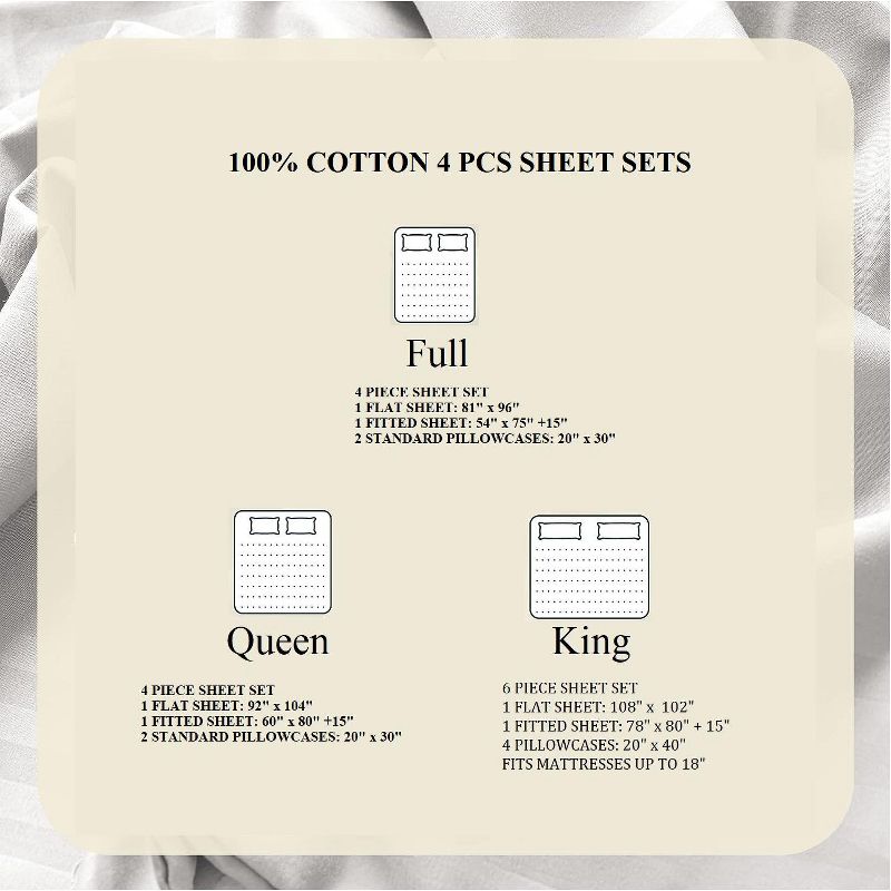 Noble House 100% Cotton 4Pc Sheet Set 300 Thread Count Breathable Naturally Cool Soft Cotton Sheets 18" Deep Pockets, 2 of 3