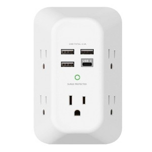 Itopfox USB Wall Charger with Surge Protection, 5 Outlets & 4 USB Ports (1 USB-C), 3-Sided Power Strip for Home, Office, Travel - ETL Listed - 1 of 4