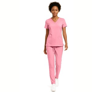 Hey Collection Women’s 5-Pocket Medical Scrub Set – V-Neck Top & Straight Leg Pants, Comfortable Flexible Nursing Uniforms - 1 of 4