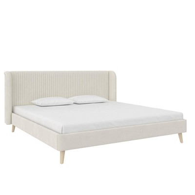 Holly King-Size Ivory Velvet Tufted Wingback Platform Bed